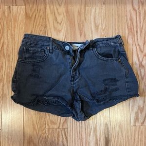 Pacsun black high-rise distressed festival jean shorts; size 26